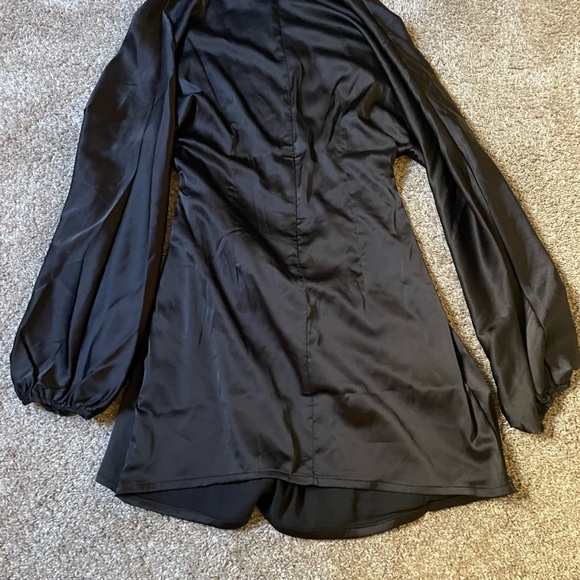 Black Satin Wrap Dress - Picture 3 of 3